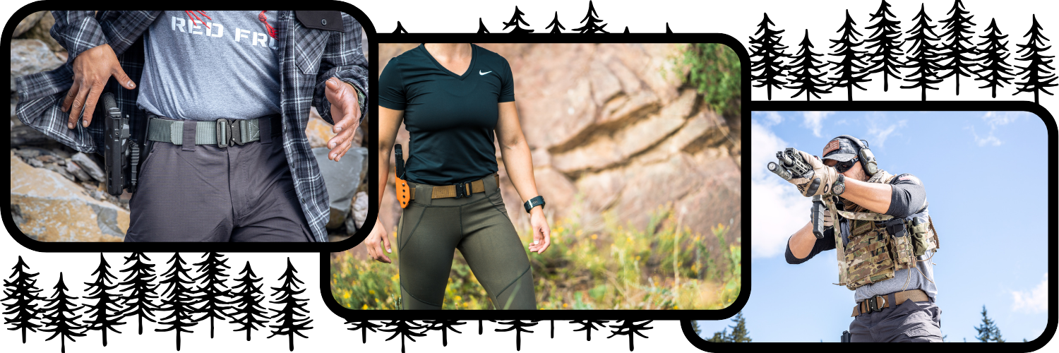 The Best Tactical Belt with Four Images of an archer, woman with holster, man drawing from holster, tactical looking man